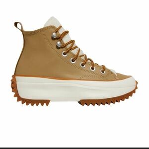 Converse Women's Run Star Hike Hi Platform Sherpa Leather Nomad Khaki Sneakers 8